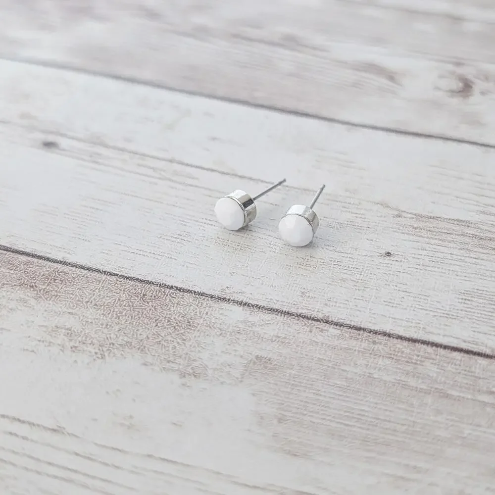 Vintage Stud Earrings Dainty Faceted White 0.25
